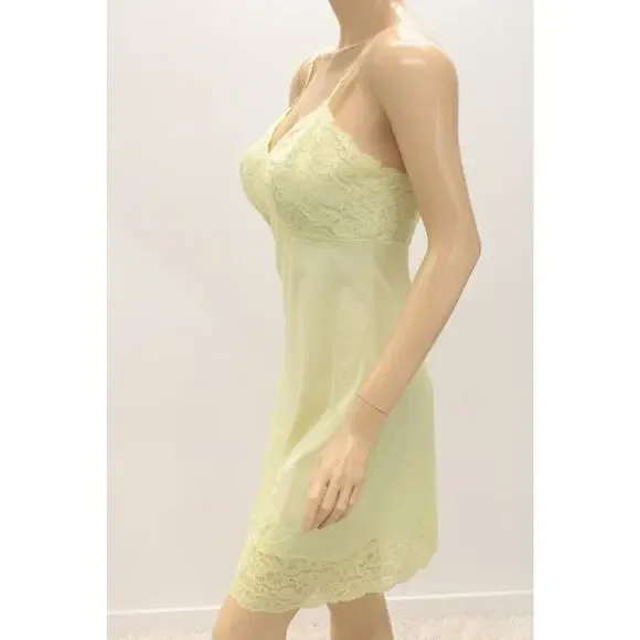 Vintage Gossard Artemis Full Slip size 34 Pretty Lace Trim Chartreuse Green nylo - Picture 4 of 11